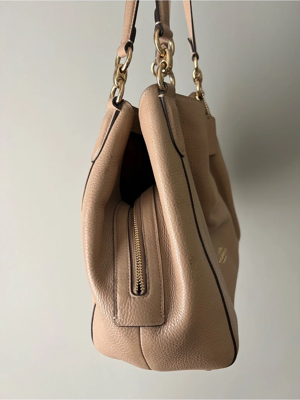 Coach Hallie Pebbled Leather Hobo in Beige